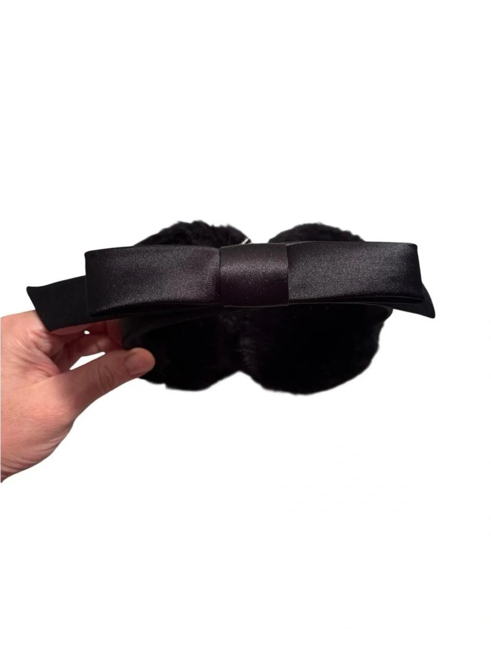 kate spade Black Faux Fur Heart Earmuffs with Ribbon Bow